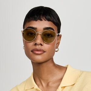 NEW Miu Miu MU55ZS 5AK07O Gold Olive Green Round Unisex Sunglasses 0MU 55ZS